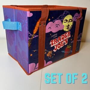 LOT 2x — Trader Joe’s Stand-Up Collapsable Grocery Tote Bag Box Car Storage NWT!